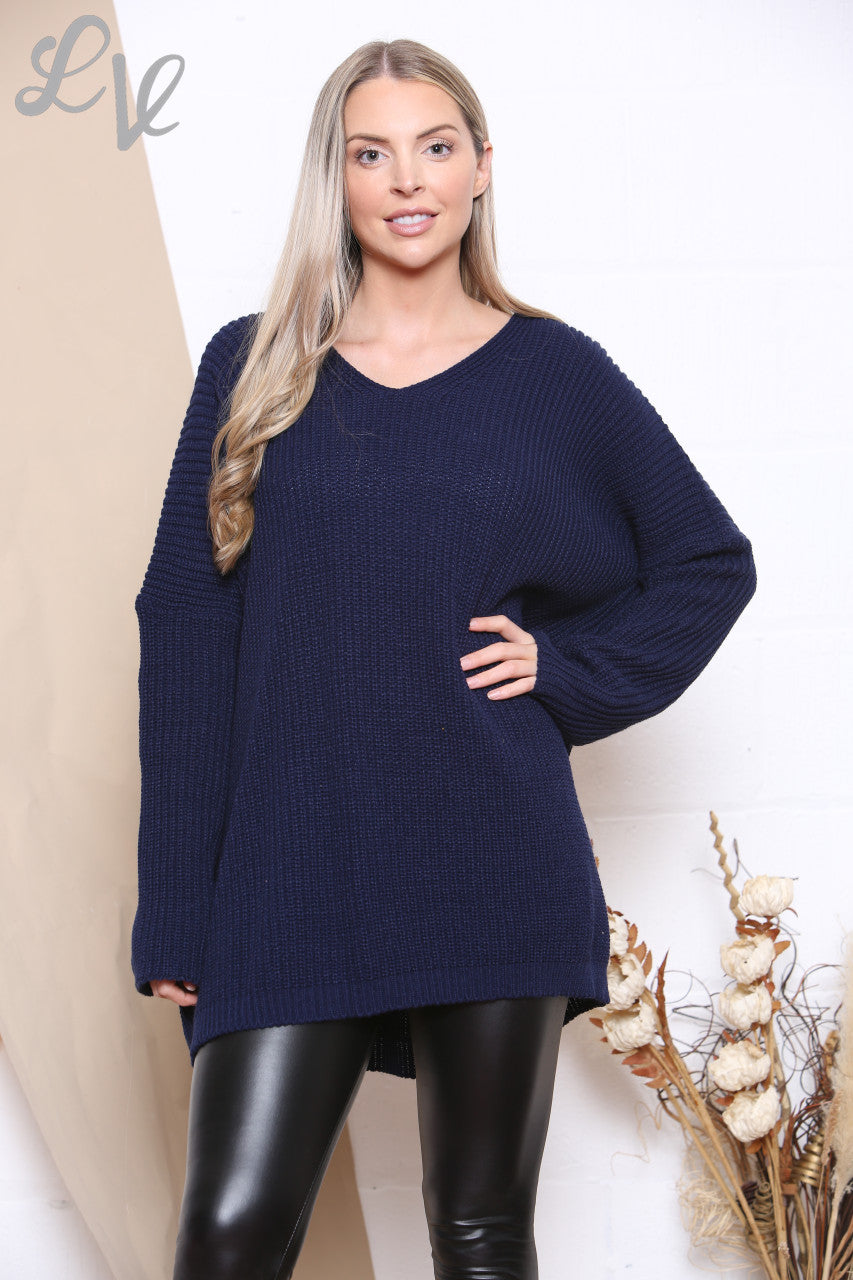 Ladies Knitted V Neck Jumper Navy Unit Price £8.99
