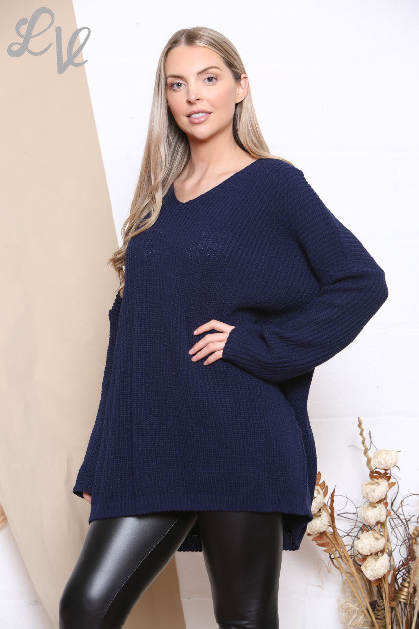 Ladies Knitted V Neck Jumper Navy Unit Price £8.99