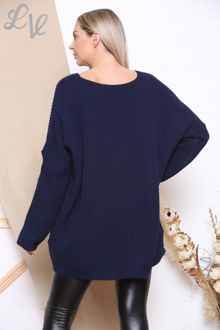 Ladies Knitted V Neck Jumper Navy Unit Price £8.99