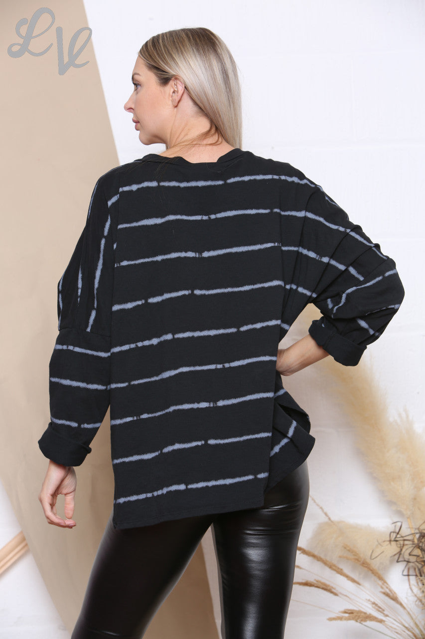 Ladies Stripe Sweatshirt Top Black Unit Price £5.99