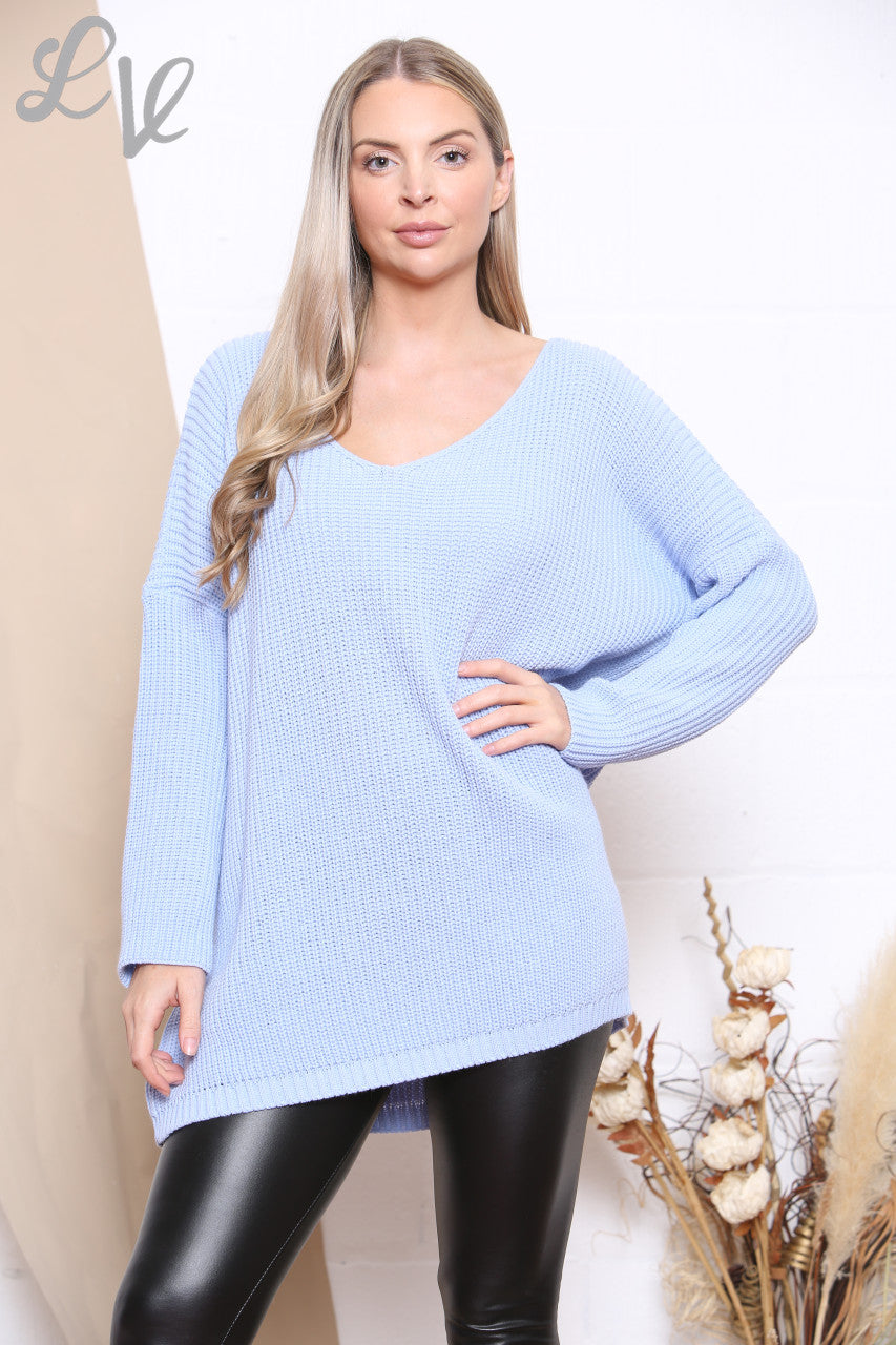 Dames Gebreide Trui met V-hals Blauw Stukprijs € 8,99