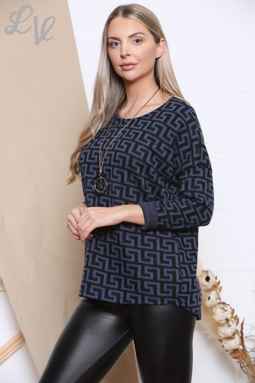 Dames Top Met Geometrische Print En Halsketting Jeans Eenheidsprijs €8.99