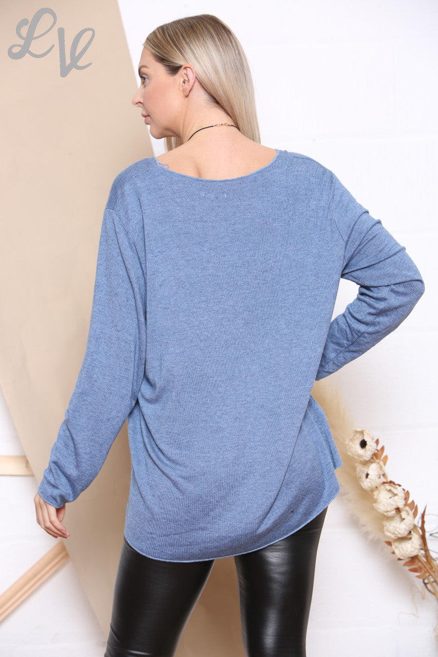 Ladies Plain Fine Knit Top With Necklace Denim Unit Price £8.99