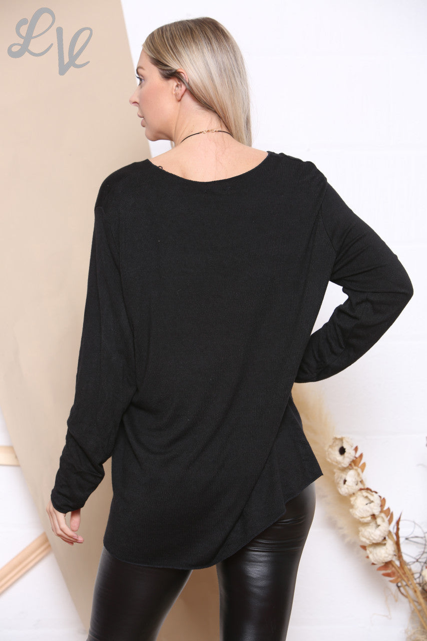 Dames effen fijngebreide top met ketting zwart stukprijs € 8,99