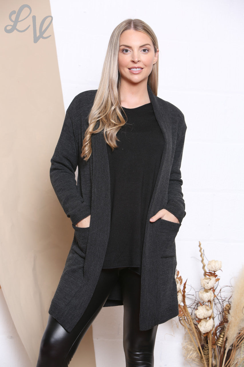 Ladies Plain Cardigan Charcoal Unit Price £8.99