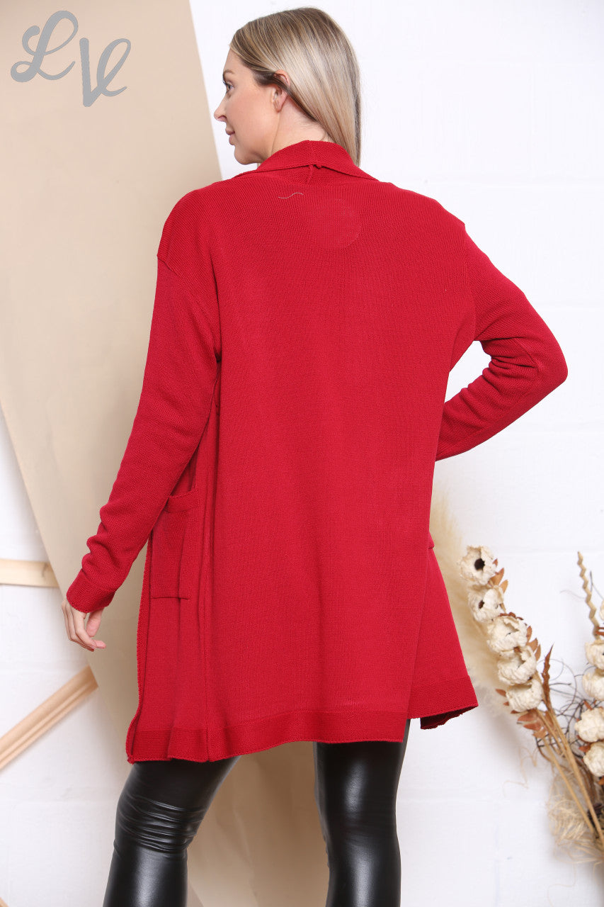 Ladies Plain Cardigan Red Unit Price £8.99