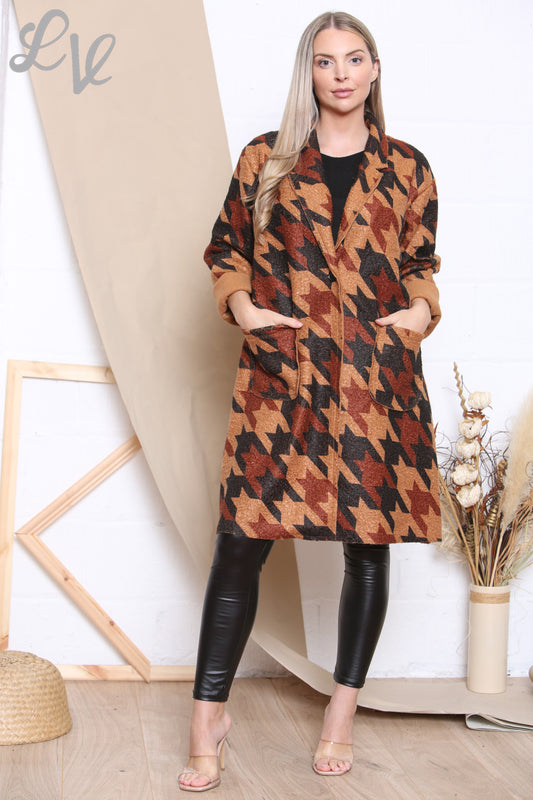 Dames Jas met Hondentandprint Bruin Stukprijs € 12,99