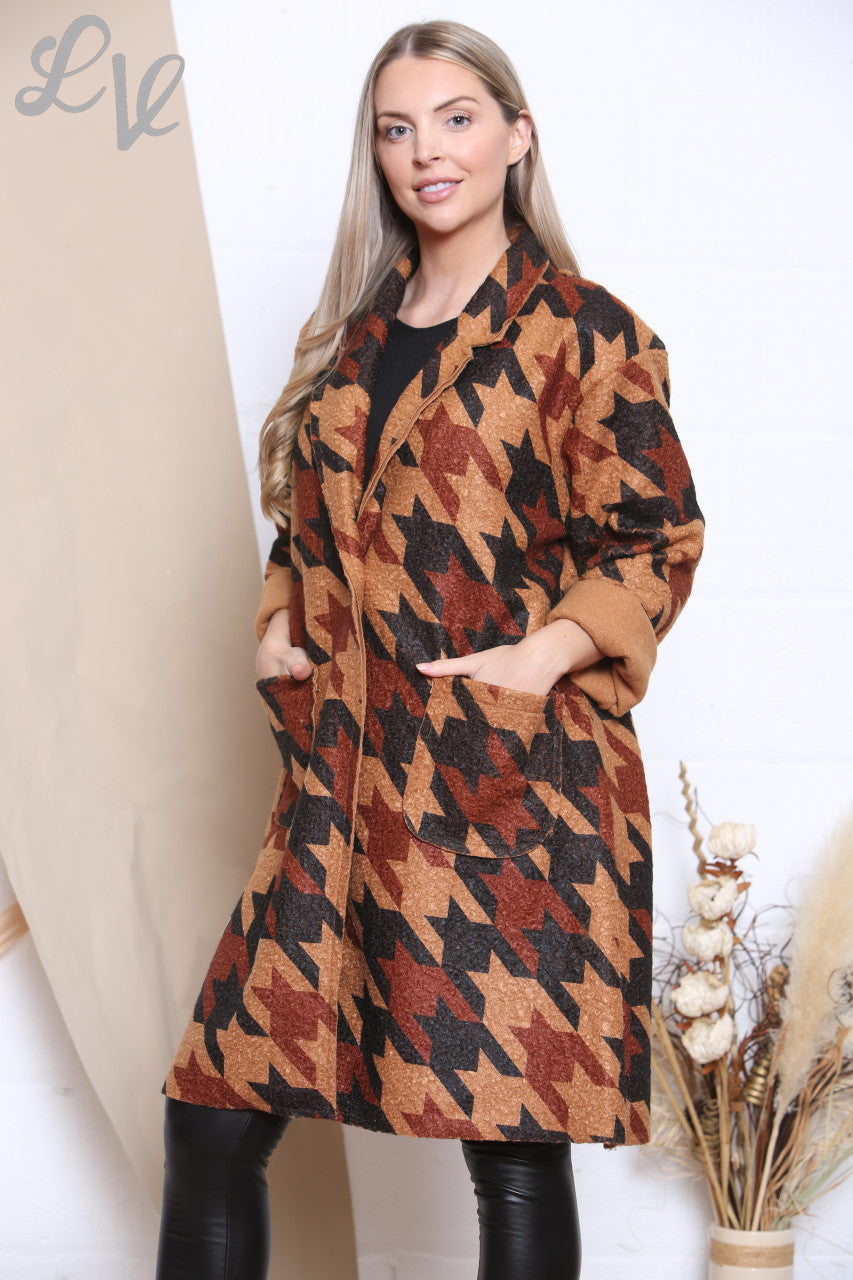 Dames Jas met Hondentandprint Bruin Stukprijs € 12,99