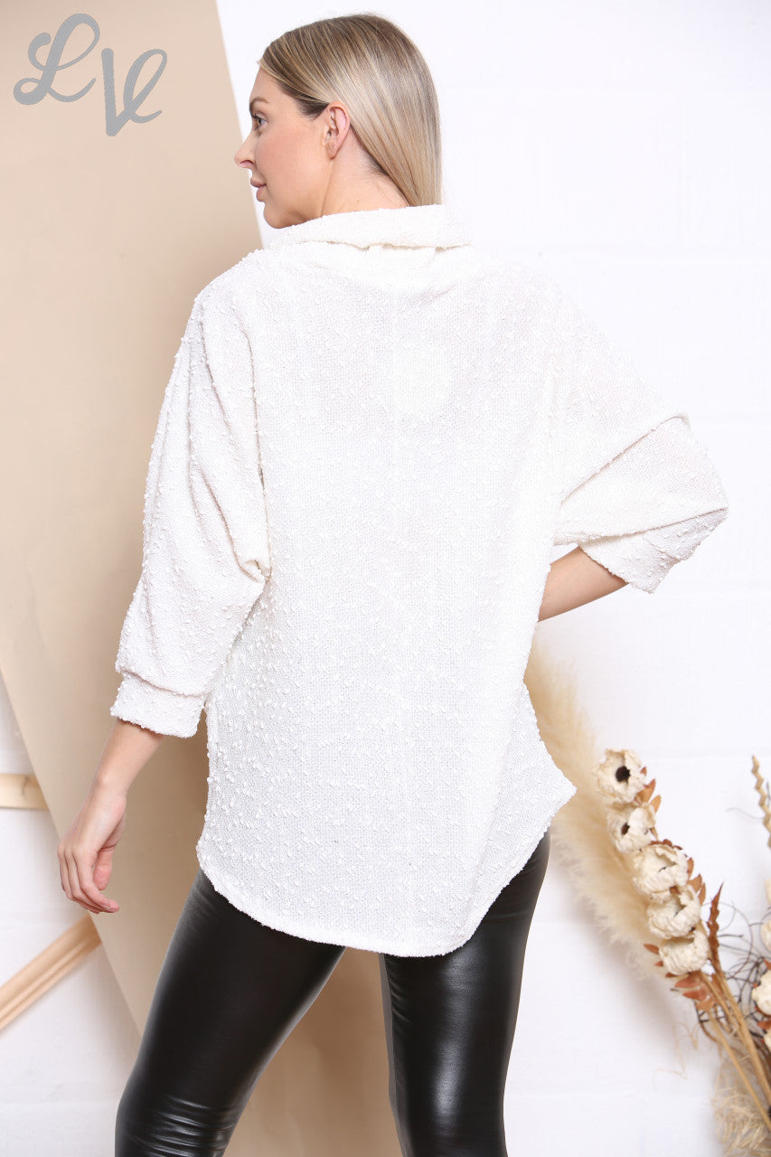 SEQUIN SPARKLE COWL NECK JUMPER WHITE