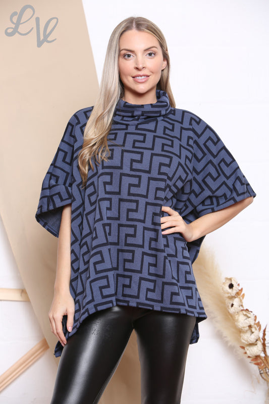 Dames trui met geometrische print, col en spijkerstof