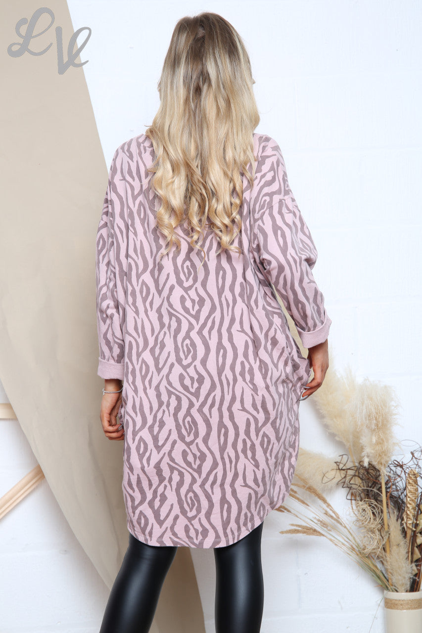 Ladies Zig Zag Print Tunic Top Dress Dusty Pink Unit Price £13.99