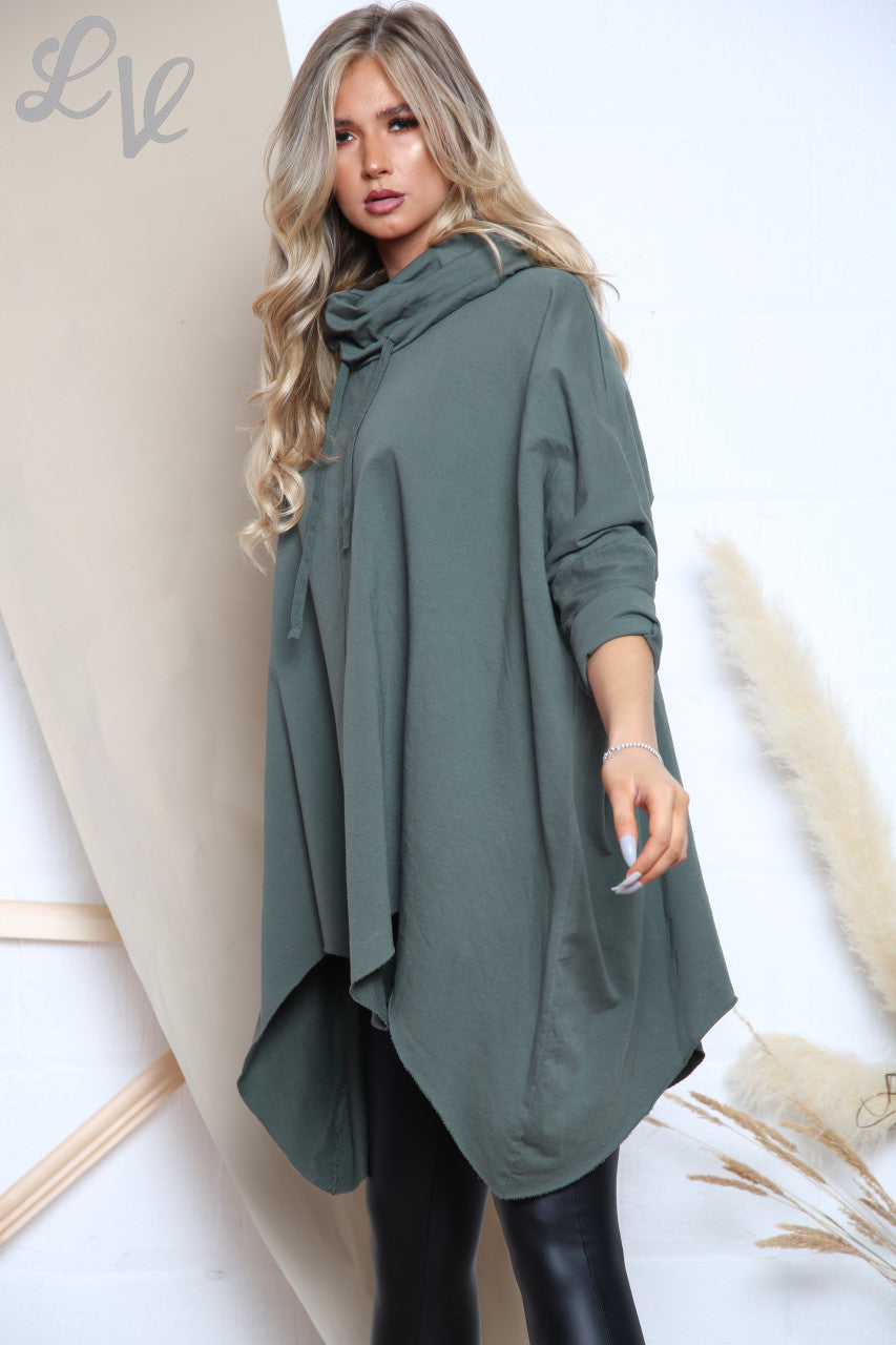 Ladies Asymmetric Hem Cowl Neck Top Khaki Unit Price £14.99