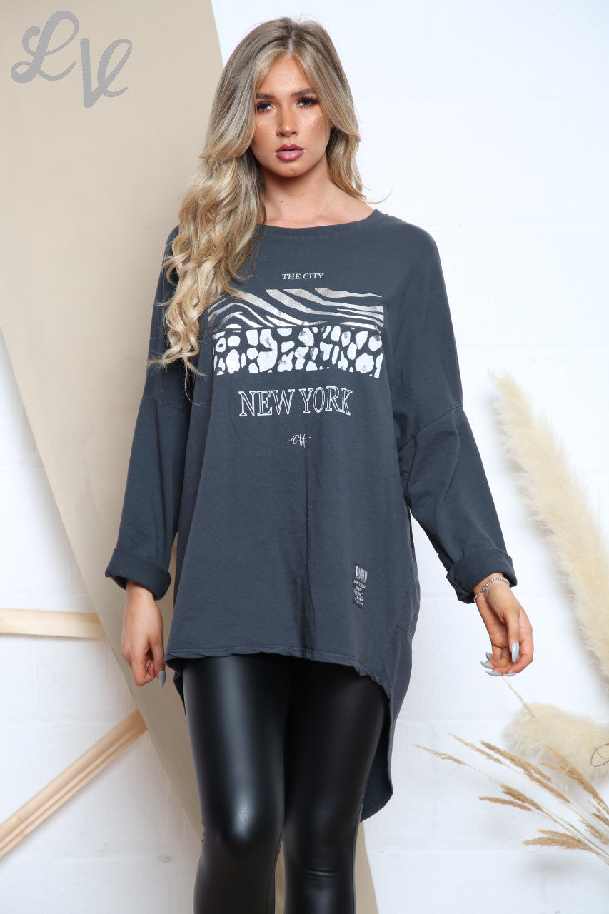 Dames New York Graphic Tuniek Top Houtskool Prijs per eenheid €8,99