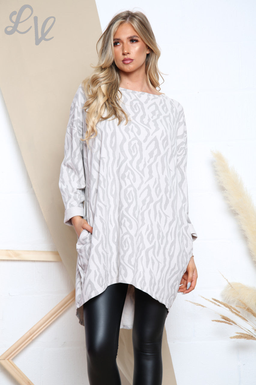 Ladies Zig Zag Print Tunic Top Dress Stone Unit Price £13.99