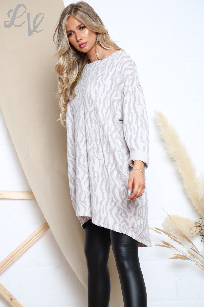 Ladies Zig Zag Print Tunic Top Dress Stone Unit Price £13.99