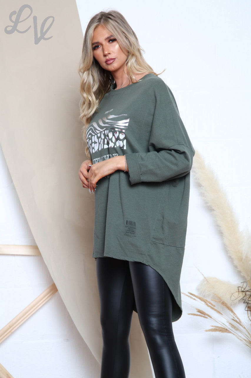 Dames New York Graphic Tuniek Top Kaki Prijs per stuk €8,99