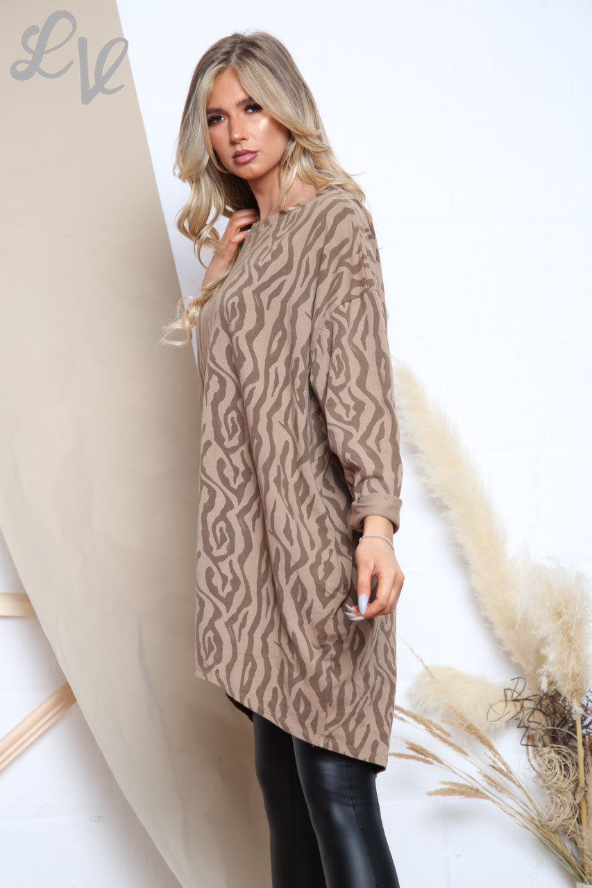 Dames Tuniekjurk met Zigzagprint Tan Stukprijs €13,99