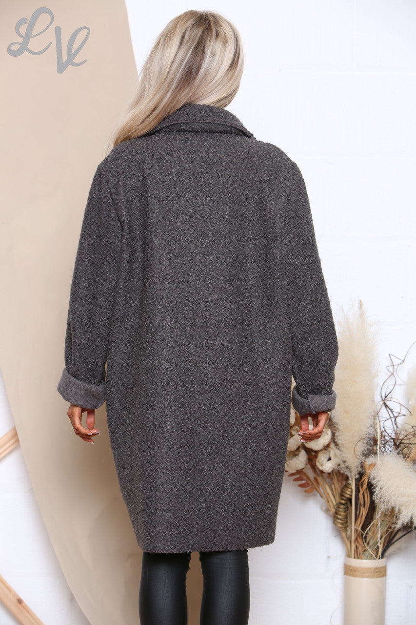Ladies Teddy  Bear Wool Blend Jacket Charcoal