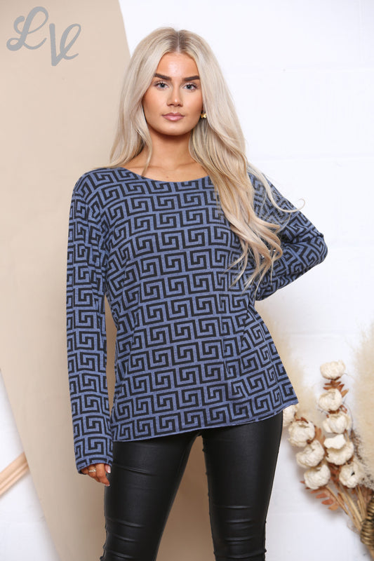 Ladies Geometric Print Long Sleeve Top Denim Unit Price £7.99