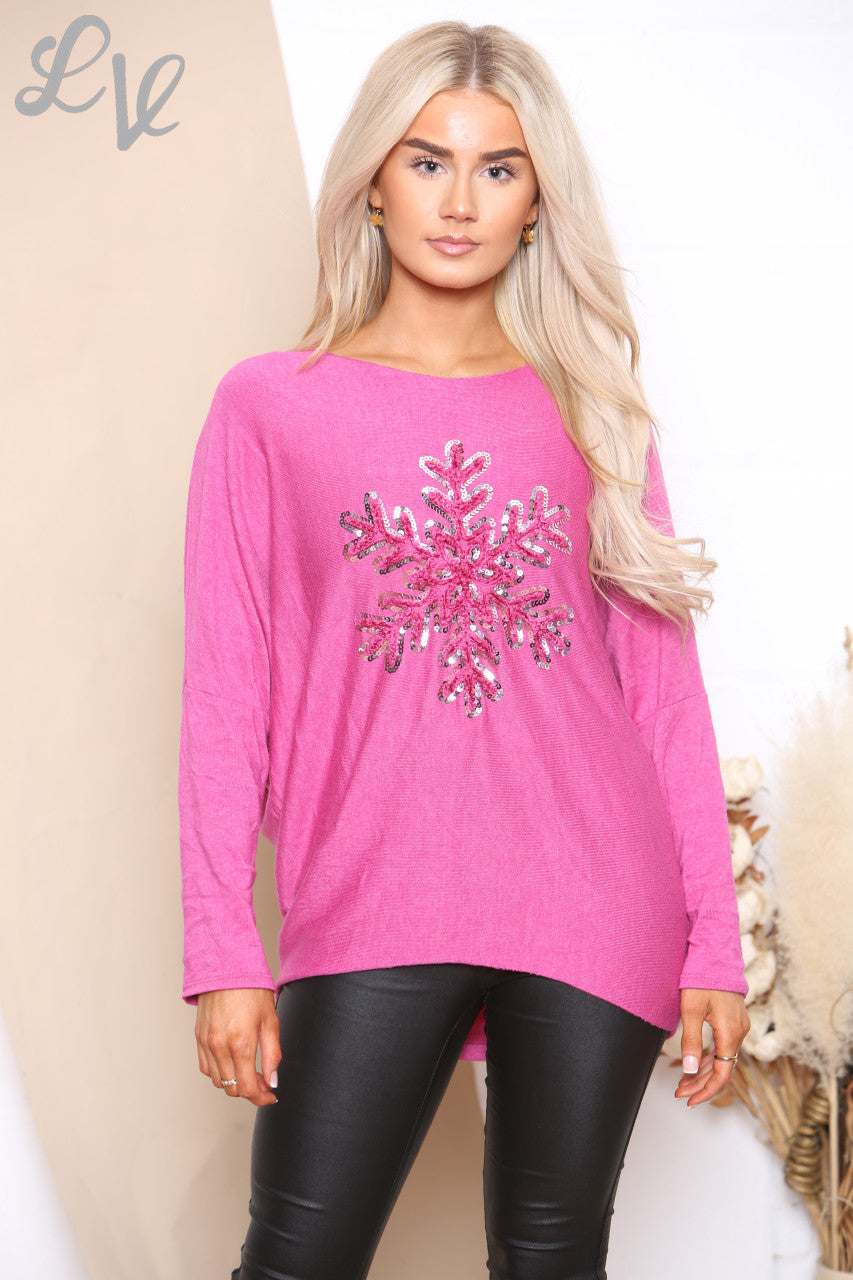 Dames Sparkle Snowflake Top Cerise