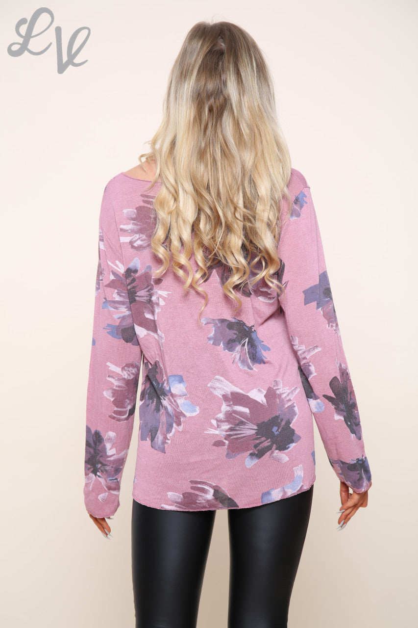 Ladies Floral Print Fine Knit Top Dusty Pink Unit Price £9.99