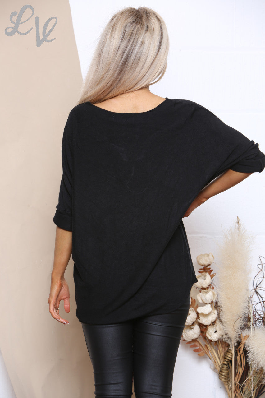 Ladies Sparke Snowflake Top Black