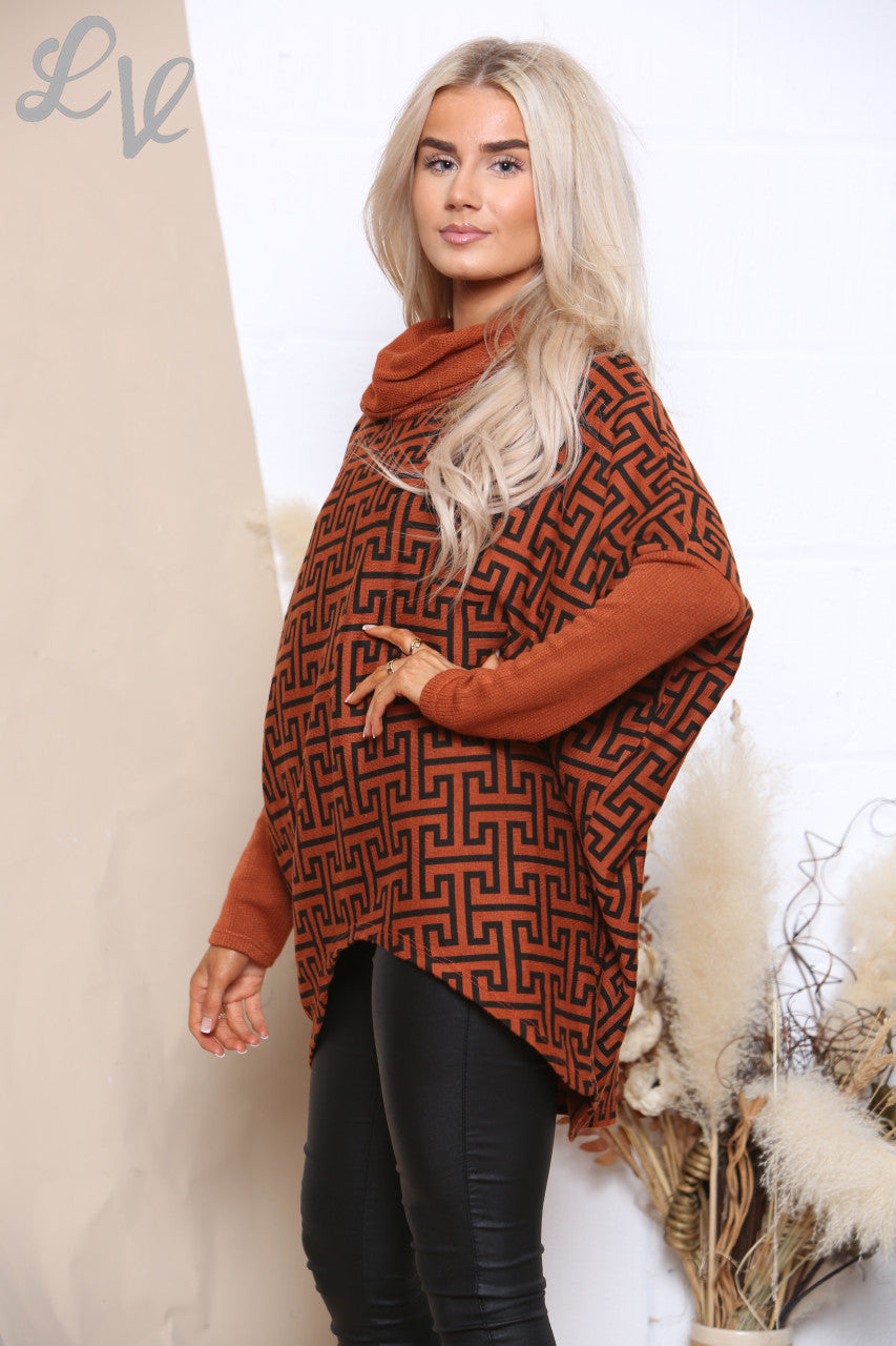 Dames coltrui met geometrische print Roest Stukprijs € 8,99