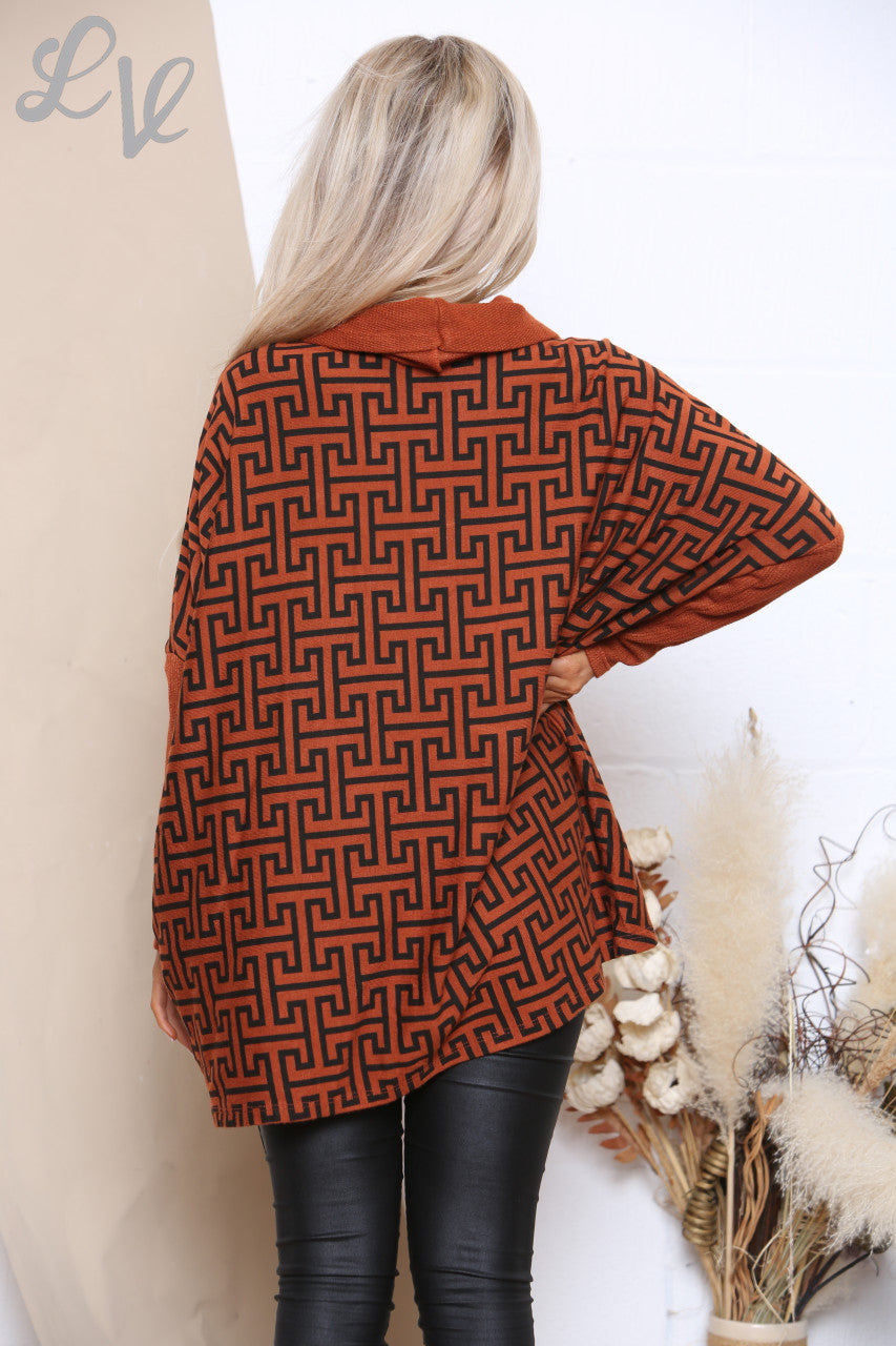 Dames coltrui met geometrische print Roest Stukprijs € 8,99