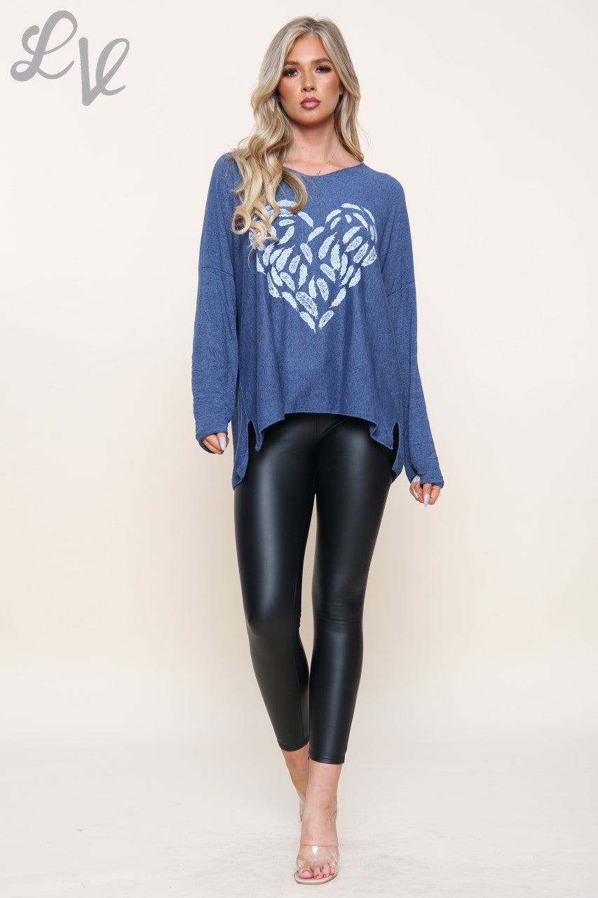 Dames Top Denim met Veren Hart Stukprijs €9,99