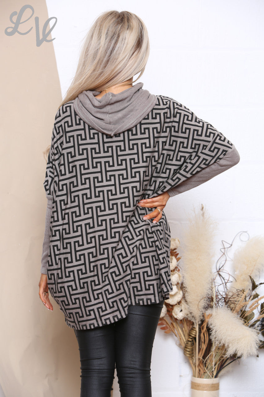 Ladies Geometric Print Roll Neck Top Stone Unit Price £8.99