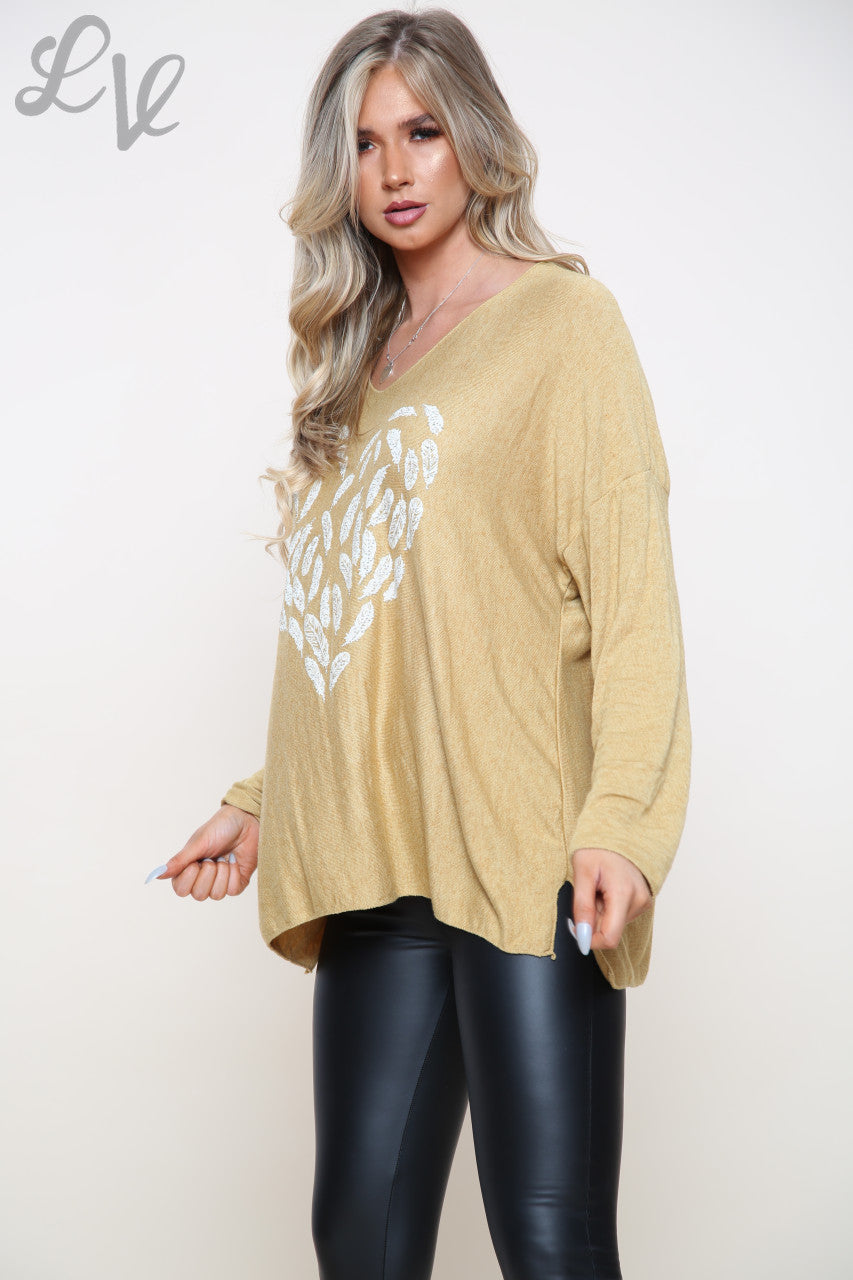 Dames Veren Hart Top Mosterd Stukprijs €9,99