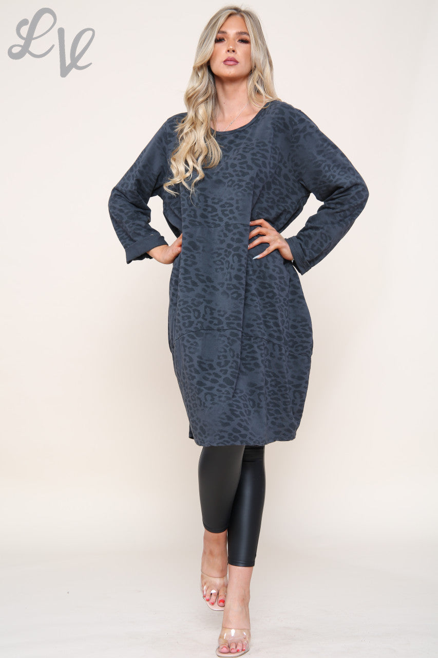 Ladies Animal Leopard Print Tunic Dress Top Charcoal Unit Price £13.99