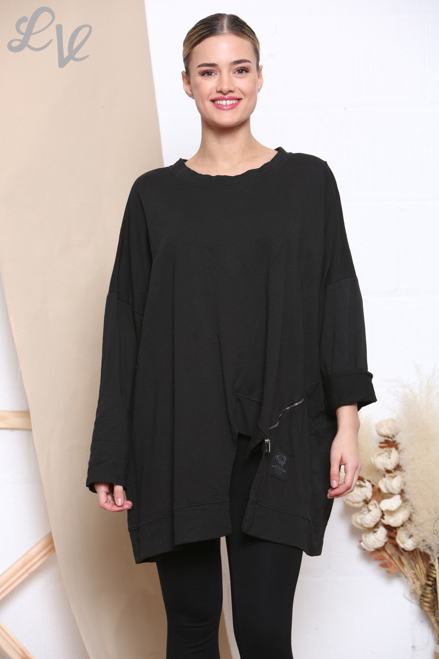 Ladies Cut Out Detail Sweatshirt Top Black