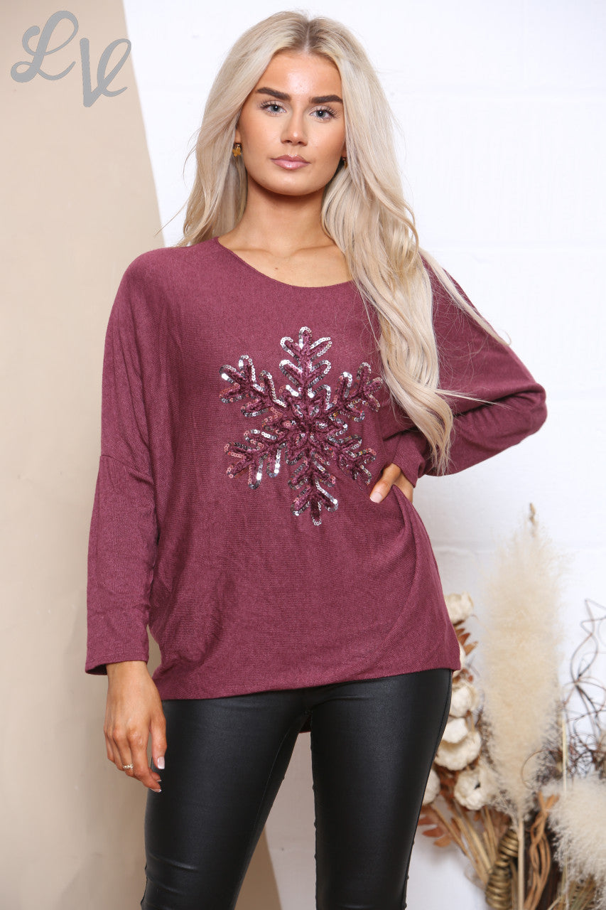 Ladies Sparke Snowflake Top Burgundy