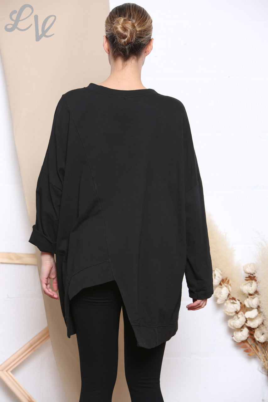 Ladies Cut Out Detail Sweatshirt Top Black