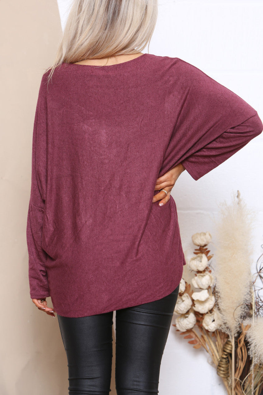 SEQUIN SNOWFLAKE SPARKLE FINE KNIT JUMPER TOP WINE