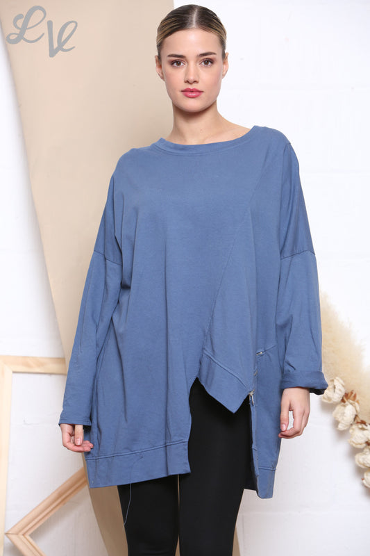 Ladies Cut Out Detail Sweatshirt Top Denim