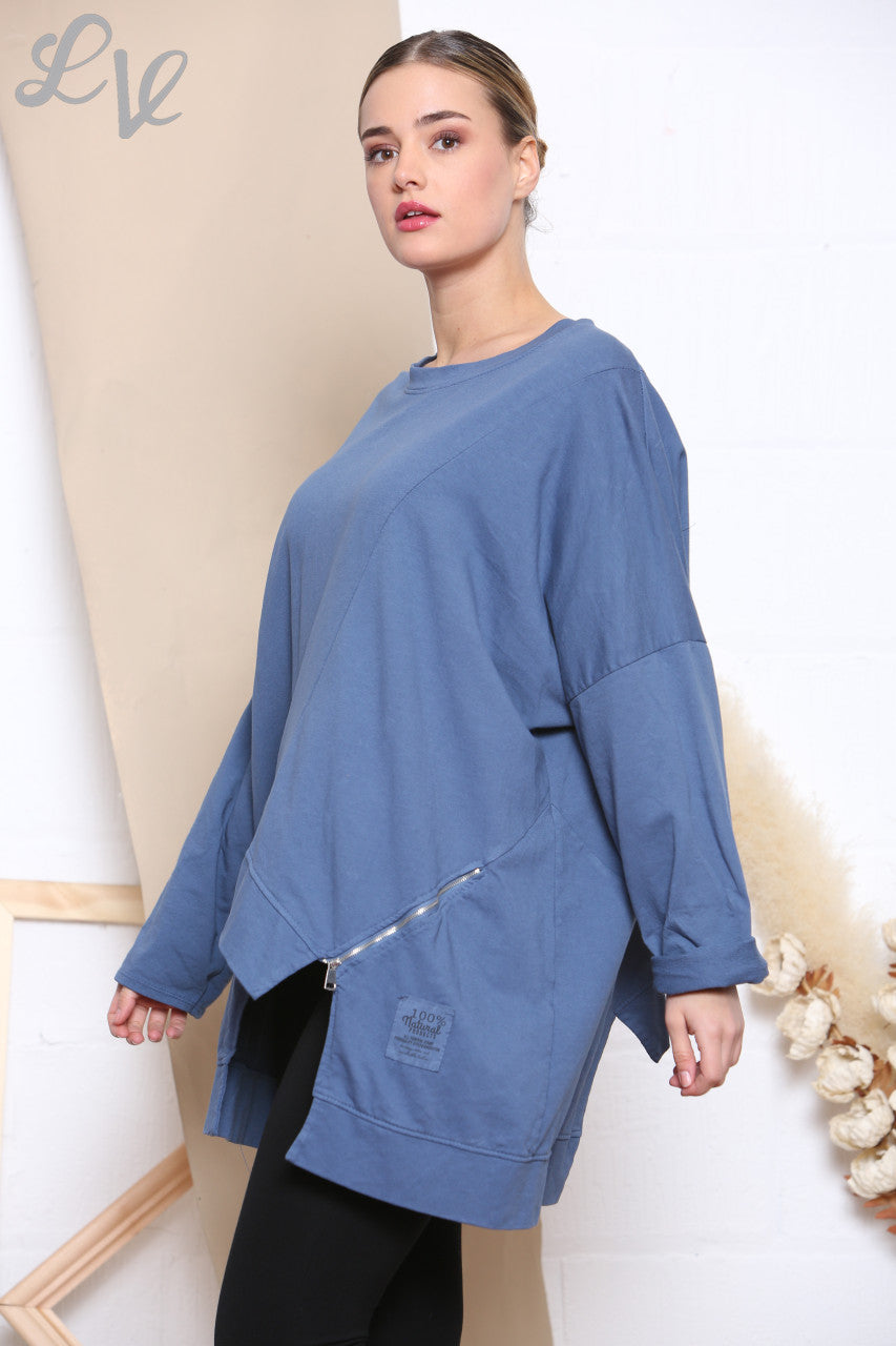 Ladies Cut Out Detail Sweatshirt Top Denim