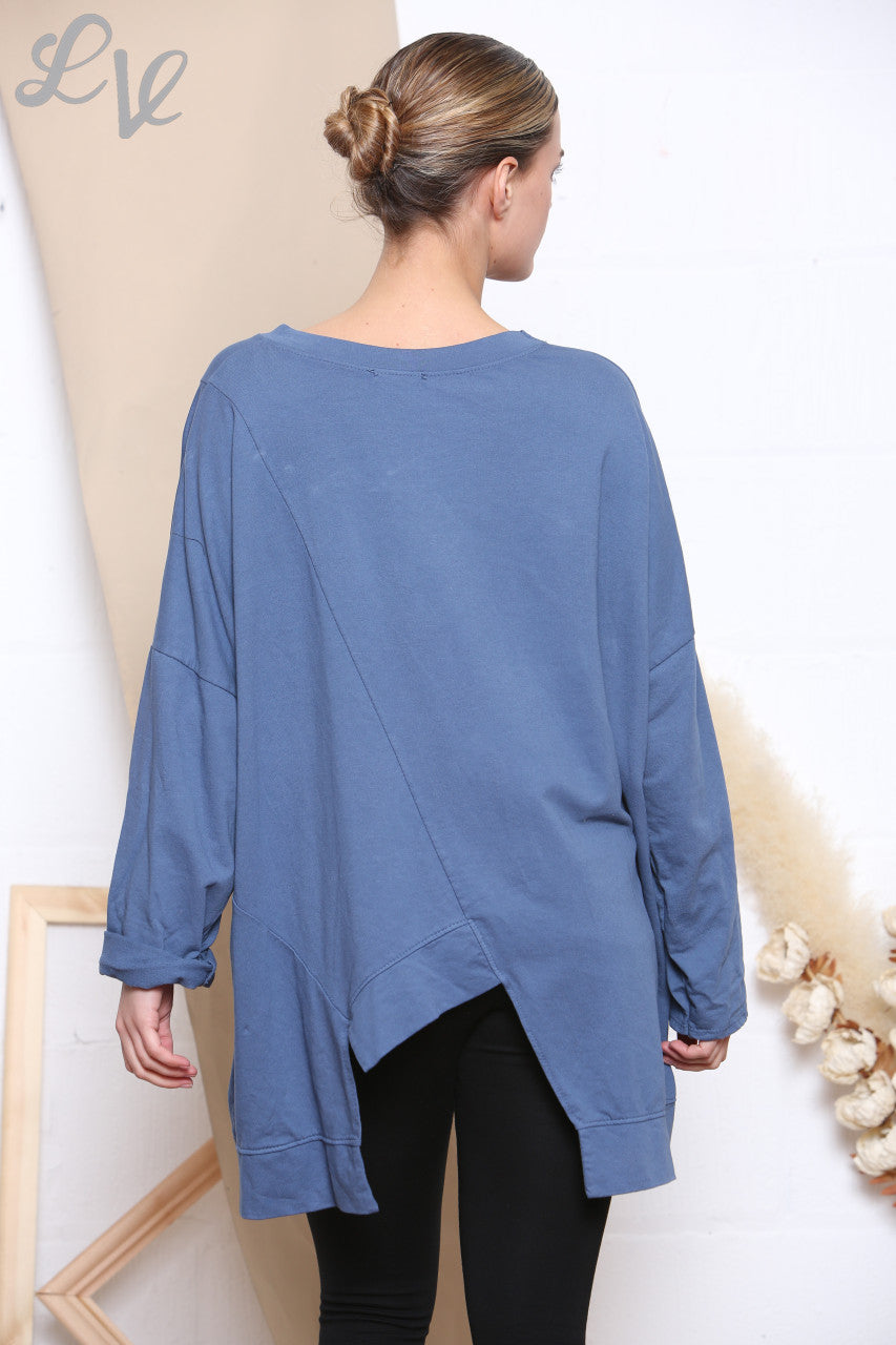 Ladies Cut Out Detail Sweatshirt Top Denim