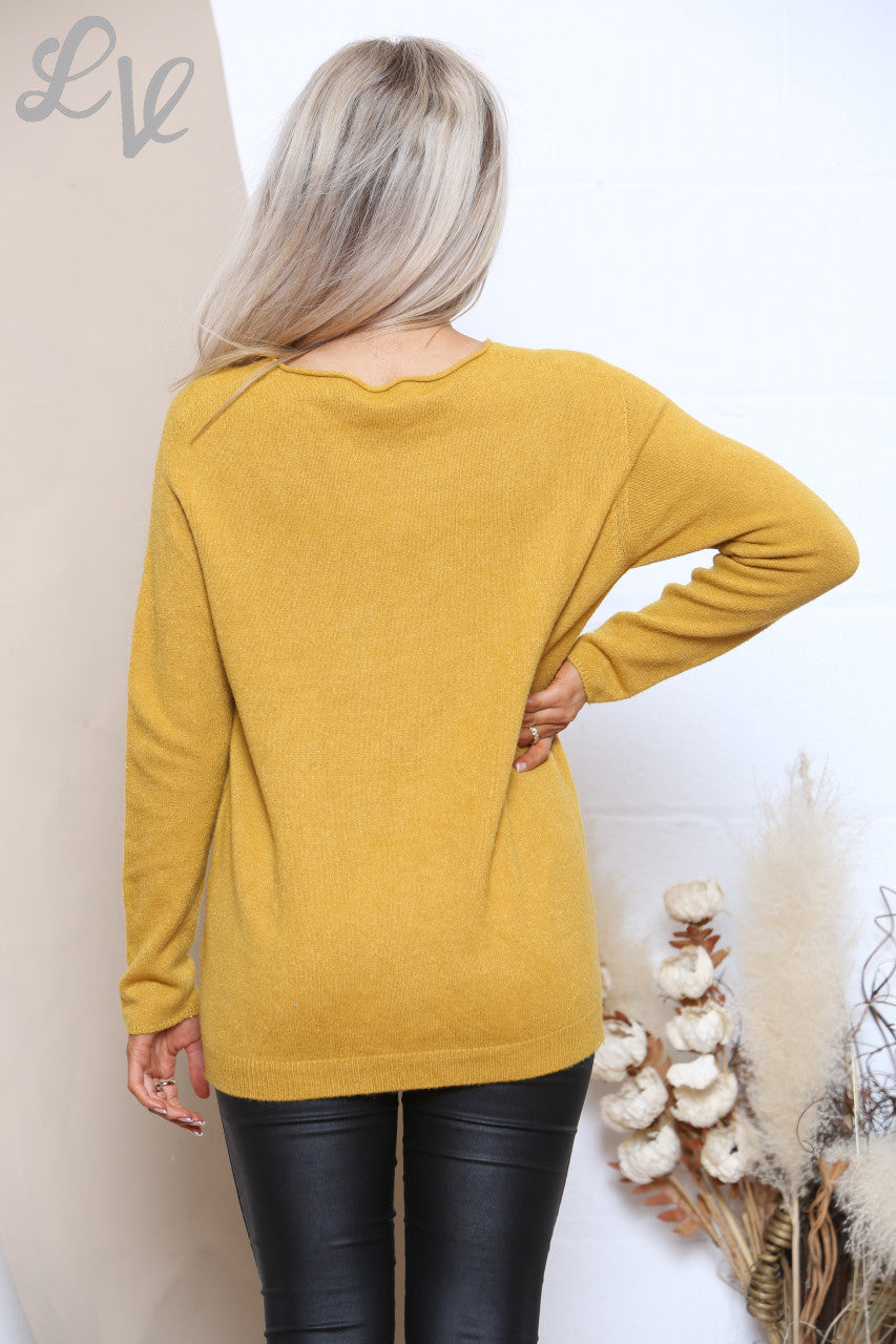 Ladies Star Imprint Jumper Top Mustard - Unit Price WAS £12.99 NOW £6.99
