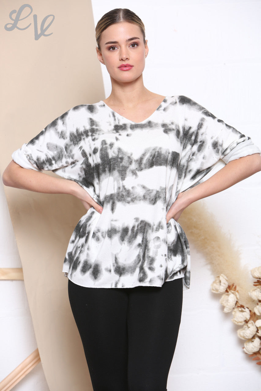 Dames Tie Dye Fijngebreide Trui Top Wit