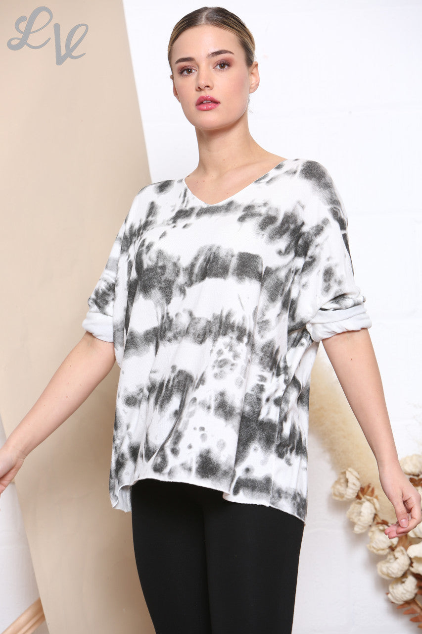 Dames Tie Dye Fijngebreide Trui Top Wit