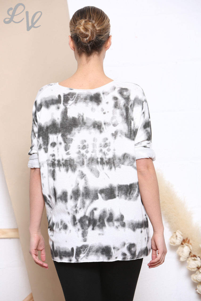 Dames Tie Dye Fijngebreide Trui Top Wit