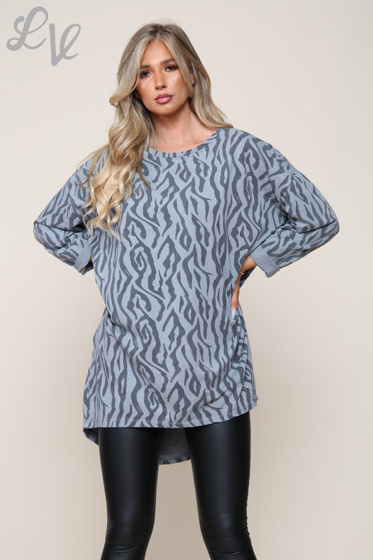 Dames Zigzag Print Tuniek Top Jurk Grijs Stukprijs € 13,99