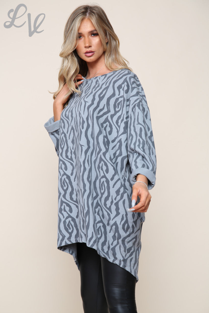 Ladies Zig Zag Print Tunic Top Dress Grey Unit Price £13.99