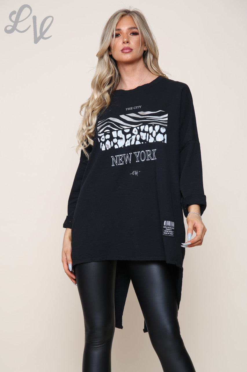 Dames New York Grafische Tuniek Top Zwart Eenheidsprijs €12,99