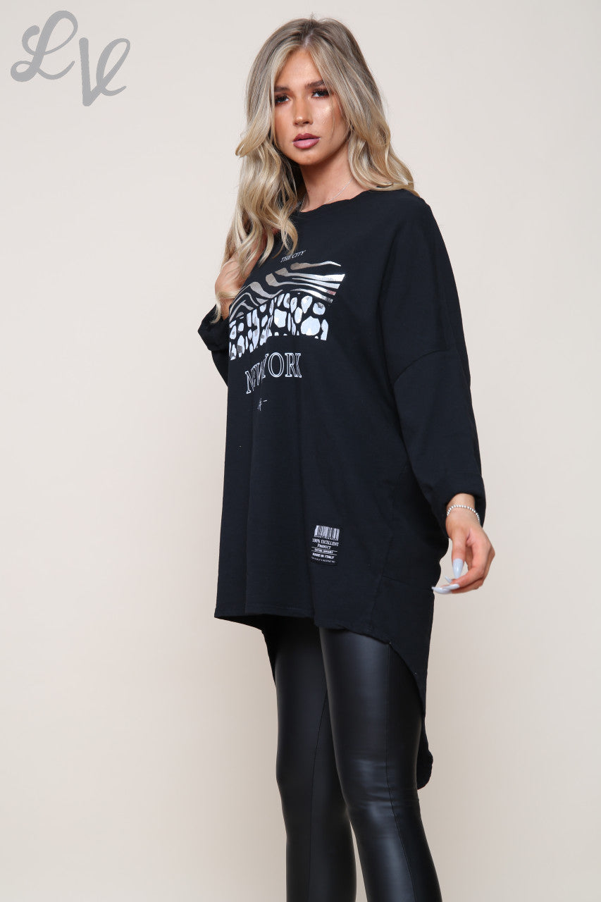 Dames New York Grafische Tuniek Top Zwart Eenheidsprijs €12,99
