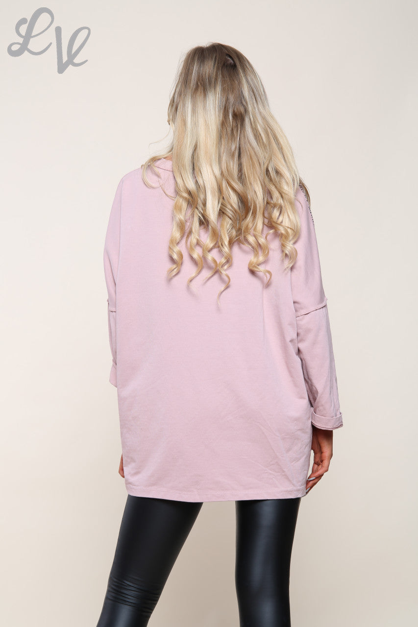 Ladies Zebra Print Patchwork Top With Matching Scarf Dusty Pink Unit Price £14.99