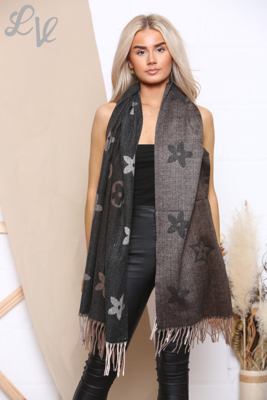 Ladies Flowers Print Scarf Black Unit Price WAS £8.99 NOW £4.99