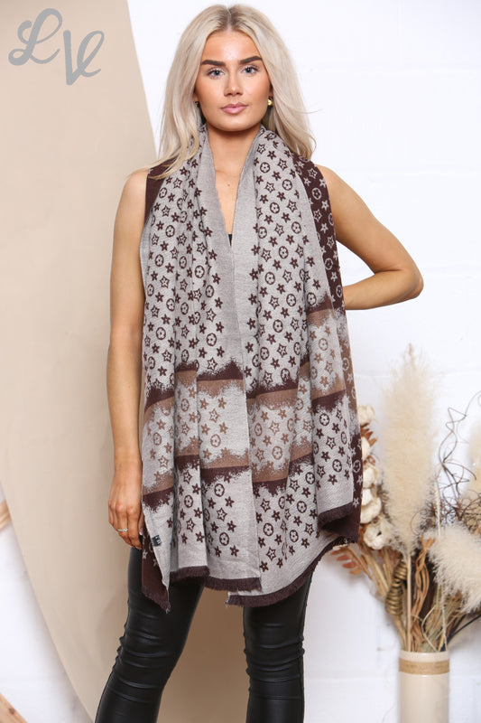 Dames Sterren Bloem Print Sjaal Steen/Bruin Stuksprijs WAS €8,99 NU €4,99